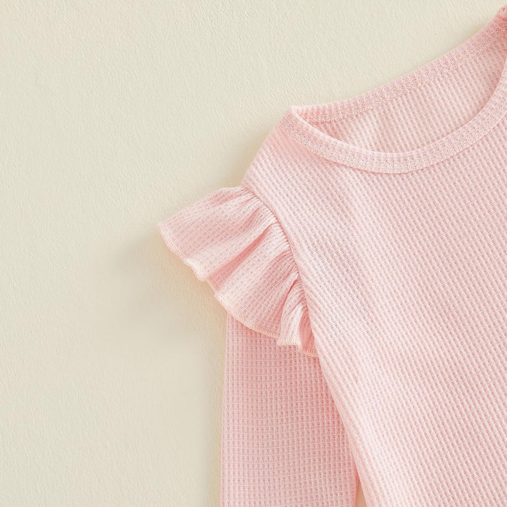 Toddler Baby Girl Fall Clothes Waffle Long Sleeve Shirt Tops and Bell Bottoms Pants 2 Piece Outfits for Girls