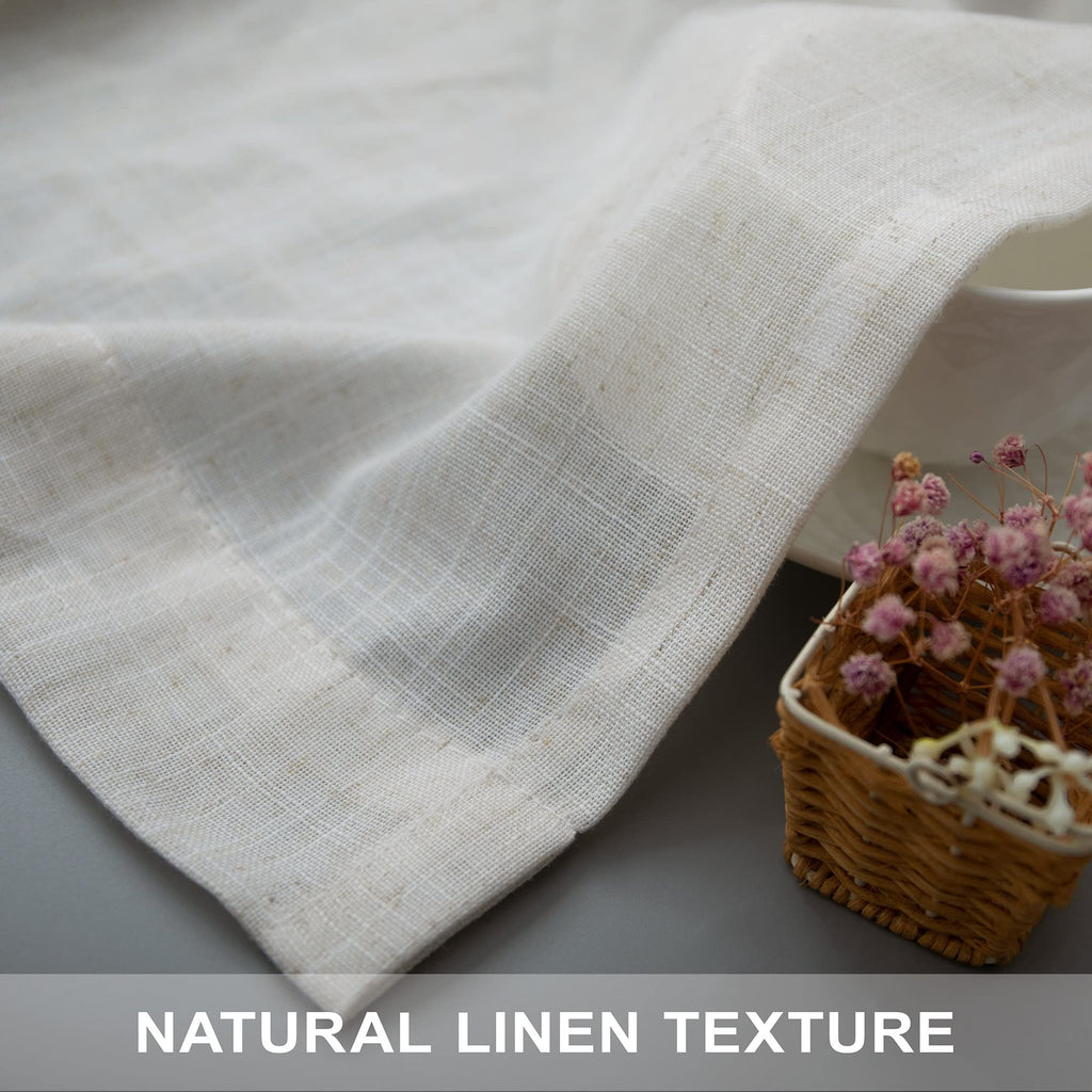 Natural Linen Back Tab Curtains 84 Inch Length 2 Panel Pocket Drape Light Filtering Semi Sheer Neutral Country Rustic