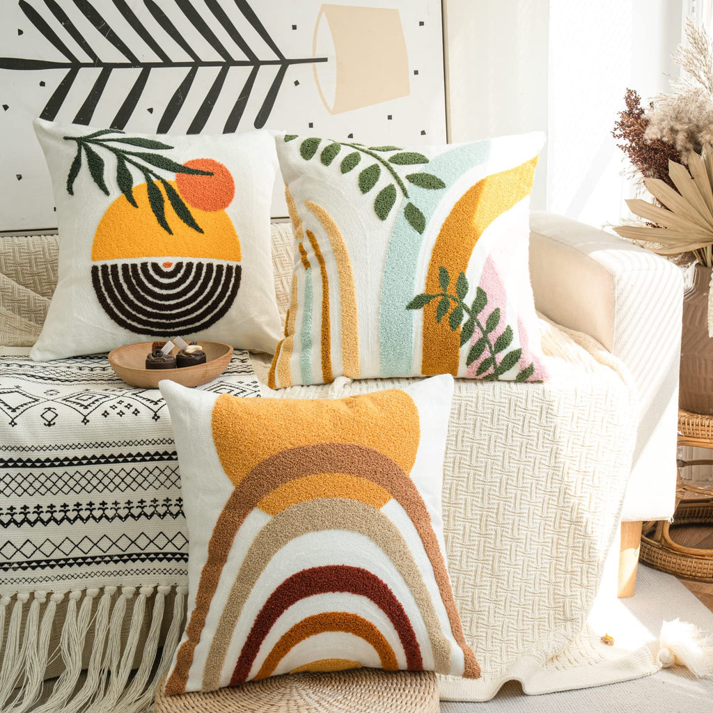 Modern Boho Throw Pillow Cover Soft Woven Tufted Neutral Pillowcase, Simple Geometric Textured Pattern Decorative