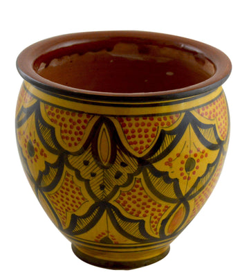 Flower Pot Moroccan Spanish Garden Drain Hole Ceramic Planter Handmade Yellow
