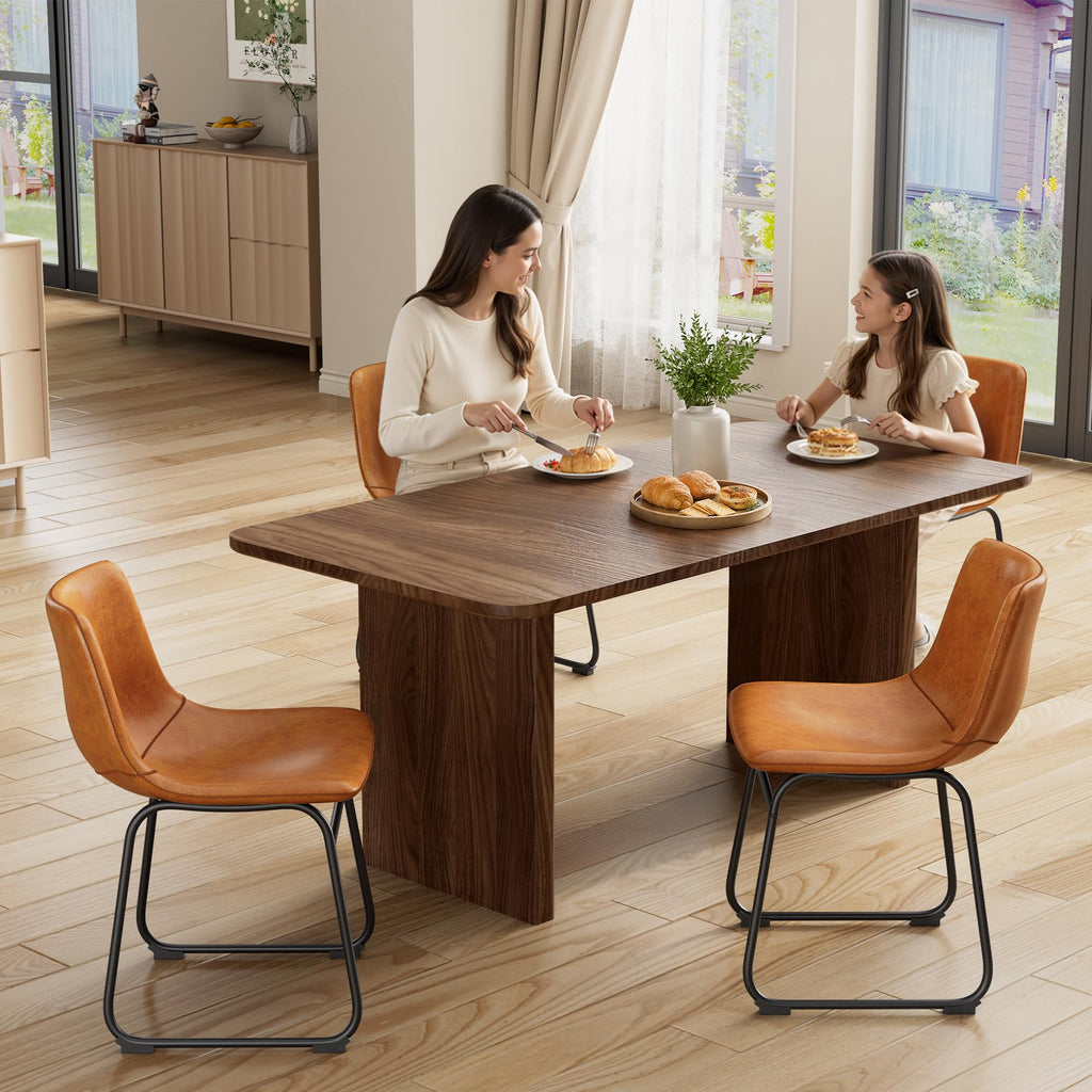 Dining Chairs Set of 2, 18" PU Leather Dinner Chairs, Brown