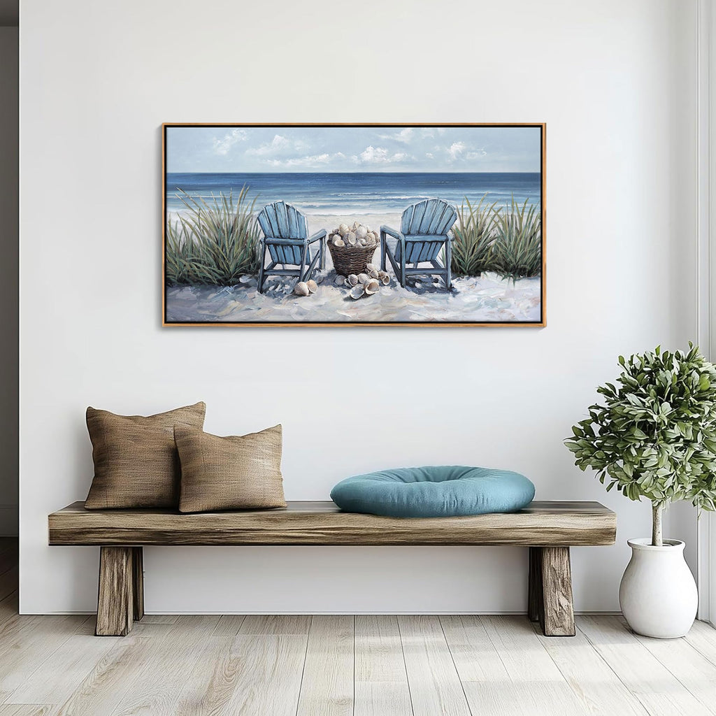 Coastal Wall Art - Large Landscape Wall Pictures Pictures, Ocean Beach Artwork, Blue Above Bed Wall Decor Coastal