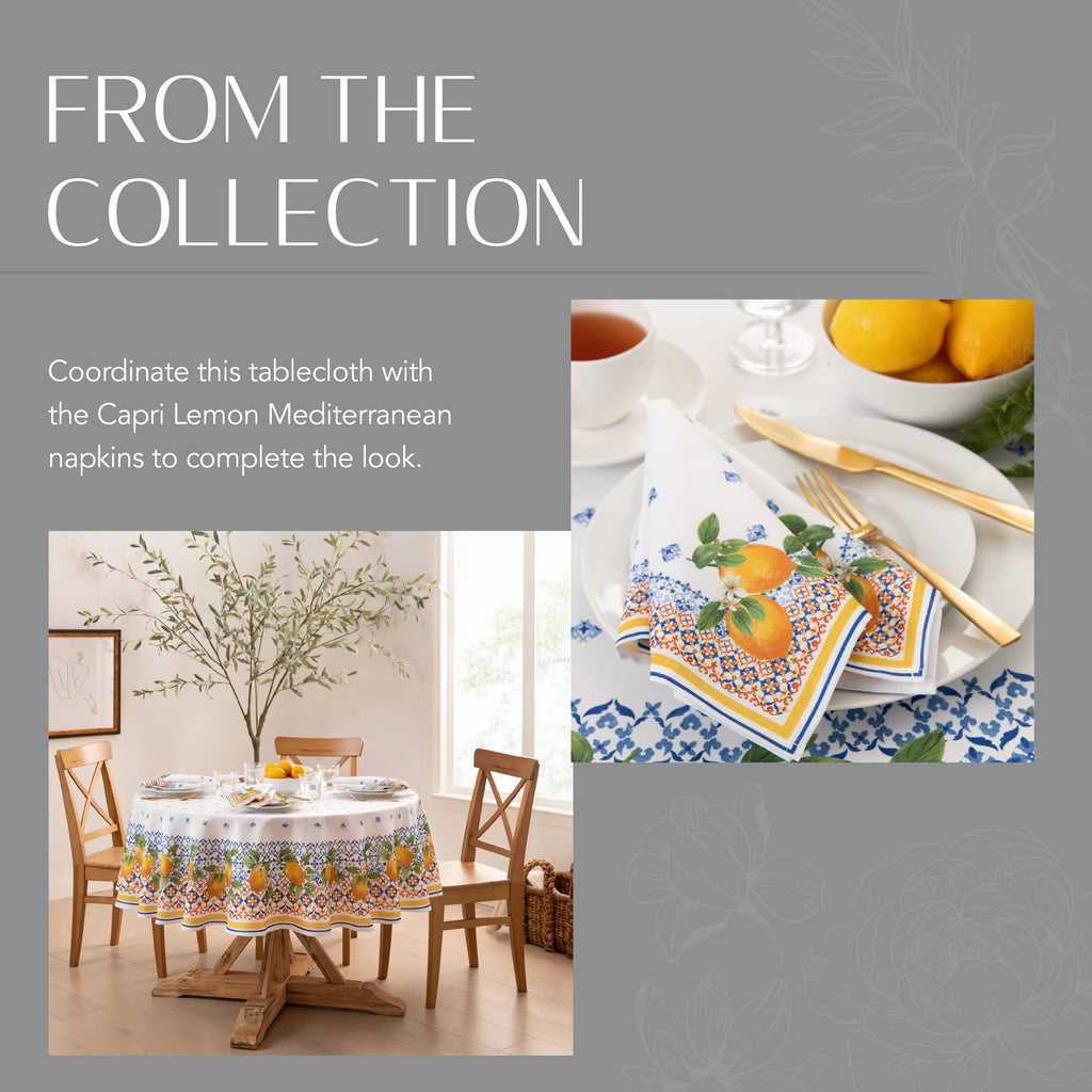 Capri Lemon Double Border Tablecloth, Multicolor - 60"W x 120"L
