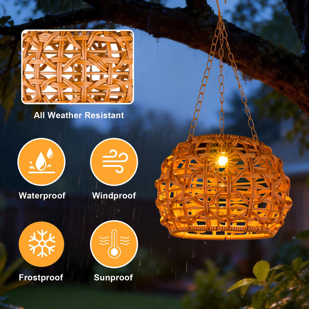Hanging Solar Lanterns Outdoor Waterproof 2 Pack, Solar Chandelier Outdoor Hanging Lights for Outside Tree, 7.25in
