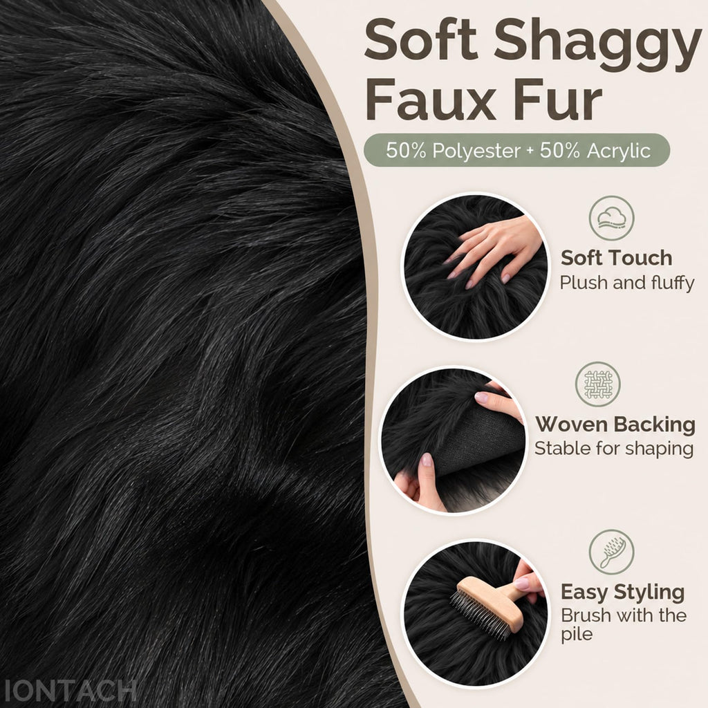10 x 10 Inch Faux Fur Fabric, Shaggy Craft Fur (Black)