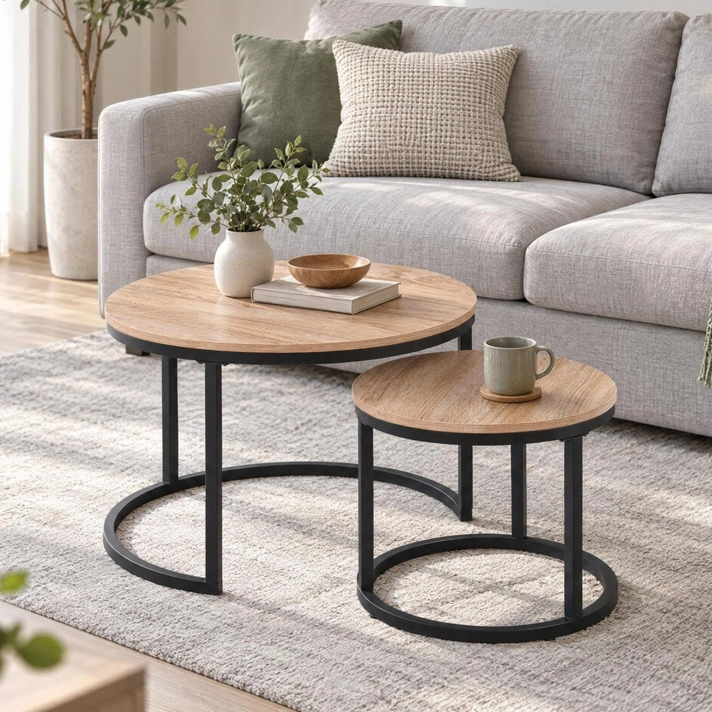 Nesting Coffee Set of 2, Natural Oak Finish, 23.6"
