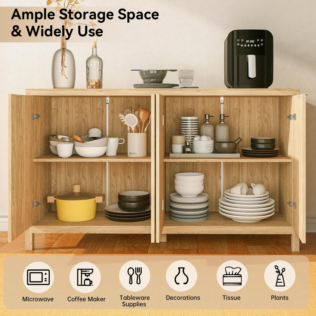 Fluted Sideboard Storage Cabinet, Sideboard Buffet Cabinet with Storage, Modern Credenza Coffee Bar Table with 4 Door