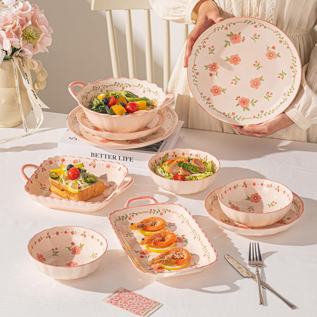 Ceramic Dinnerware Set, Series Kavara II, (Pink Peach Blossom)