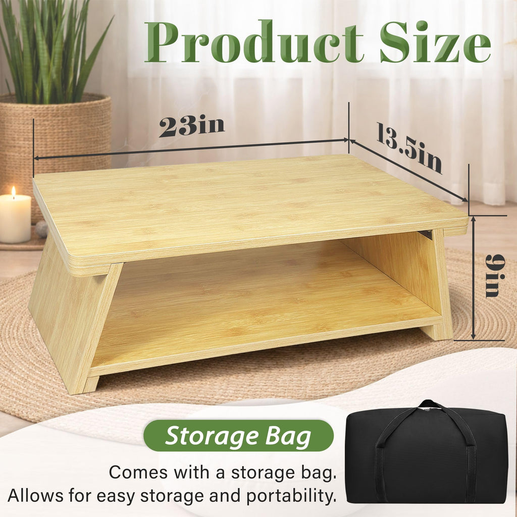Floor Table, Altar Table Paulownia Folding Design, Low Meditation Table for Sitting on The Floor Japaness Table