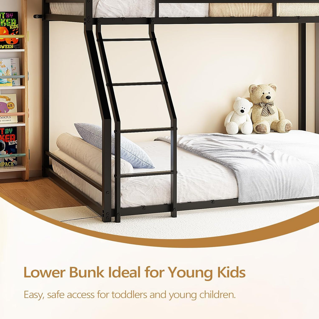 Bunk Bed Twin Over Full, Metal Bed Frame with Safety Guardraild for Boys Girls, Junior