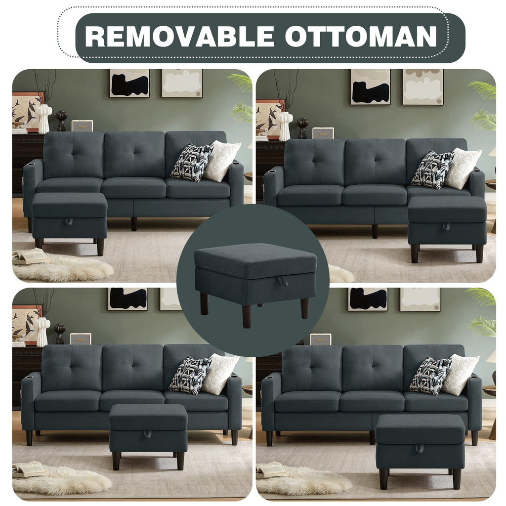79" Convertible Sectional Sofa, L Shaped 3 Seat Couch with Storage Chaise