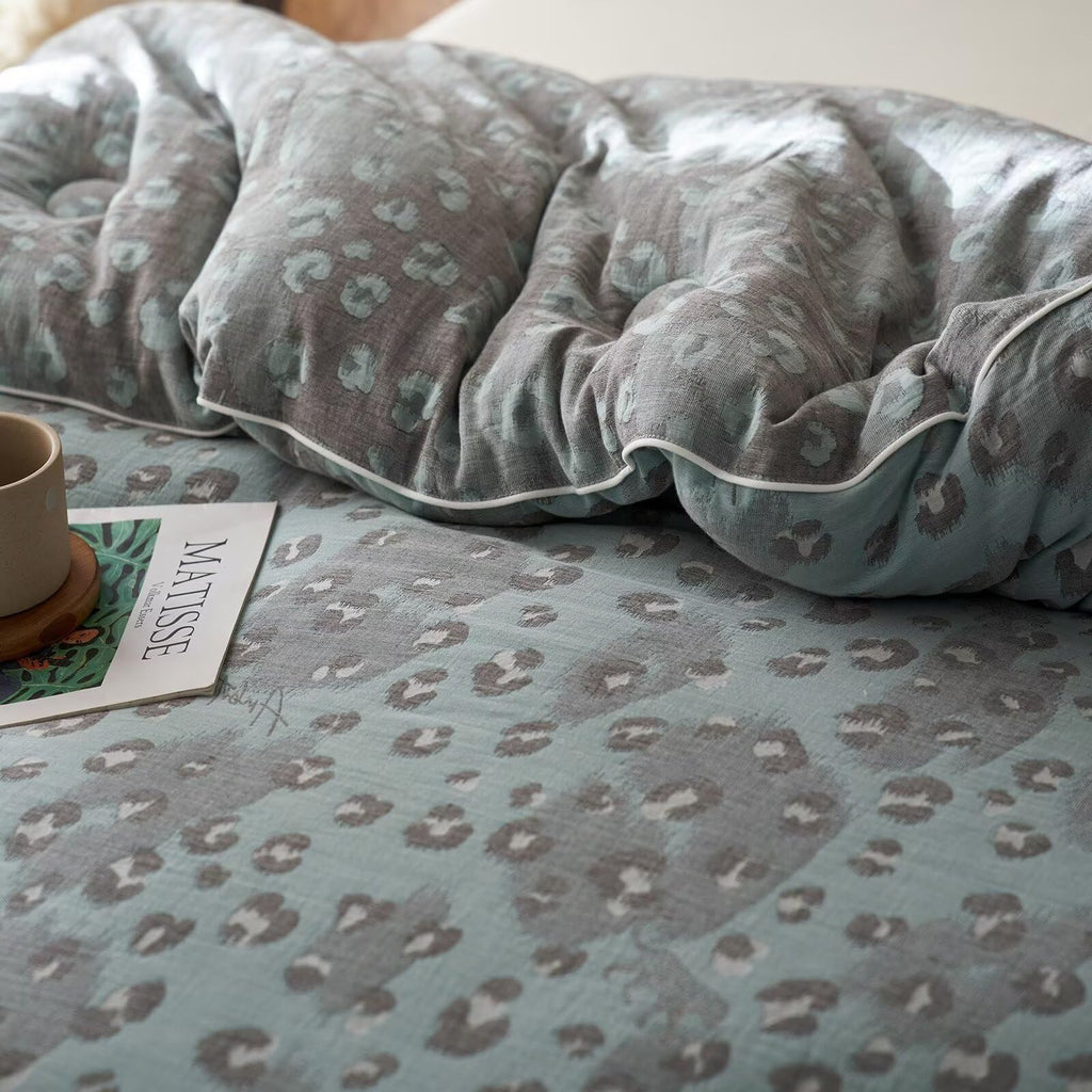 Double Layer Muslin Cotton Comforter Set Leopard Print Shabby Chic Bedding Comforter Set Soft Breathable