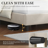 Queen Bed Frame Upholstered Platform Bed with Wing Side/Wooden Slat Support/Tufted Headboard with Wing Side/Mattress