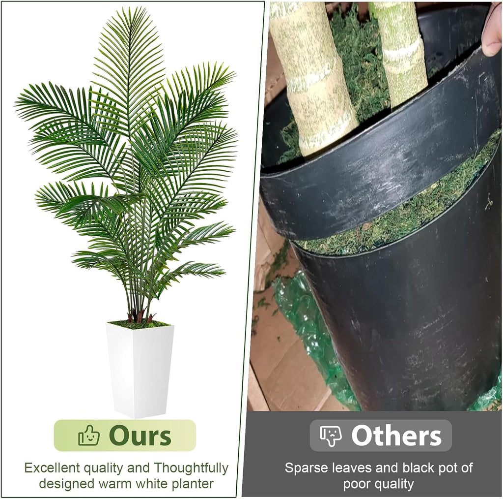 Palm Tree 6FT Artificial, 72in Tall Faux Palm Tree with 15.7 White Planter, Fake Potted Tree Home Office Decor