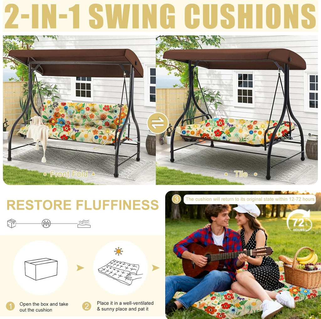 Porch Swing Cushions Outdoor 48 inch x 40 Waterproof Swing Cushions 3 Seater Replacement with Backrest & 8 Ties 5"