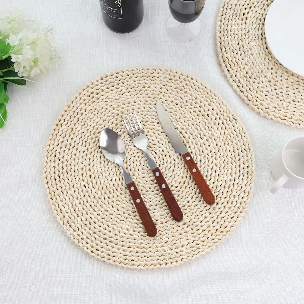 YRMT Round Woven Placemats Corn Husk Woven Placemat Braided Straw Water Hyacinth Place Mats for Dining - Set of 6