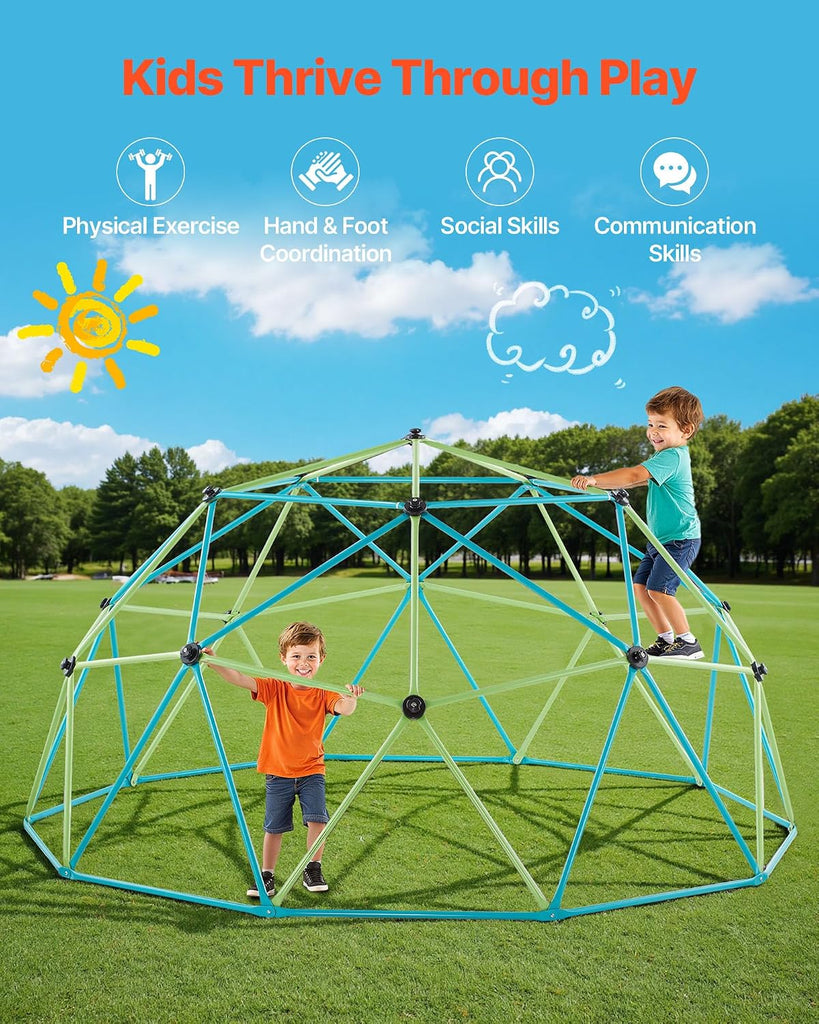 Climbing Dome, 10FT Geometric Dome Climber for Kids, 1000LBS Loading Jungle Gym Playground with Octopus Net & 2