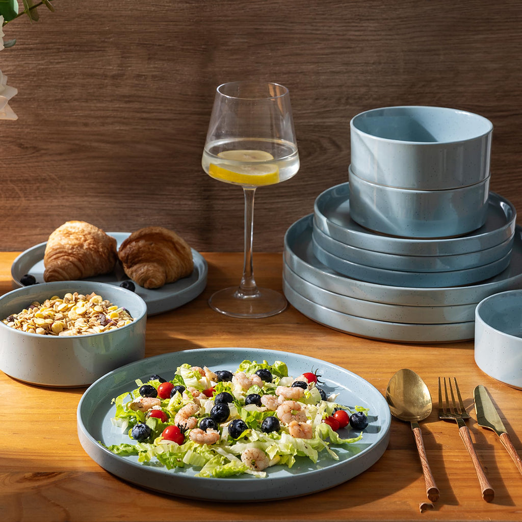 Stoneware Dinnerware Sets for 6,18Pcs Plates and Bowls Set