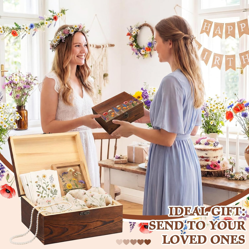 Wedding Wooden Keepsake Box, Flower, Brown, 11.02 x 8.86 x 4.92 Inches