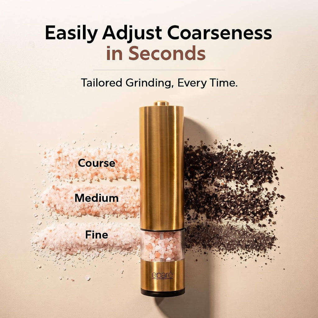 Electric Gold Salt or Pepper Grinder - Battery-Operated Pepper Mill