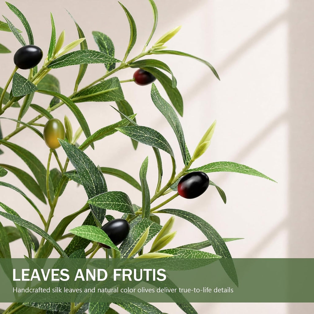 Faux Olive Trees Indoor, 7FT Tall Fake Olive Tree with Black Planter