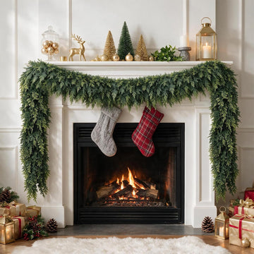12FT Christmas Cedar Garland, Realistic Artificial Pine Greenery Garland with Flexible Wired Branches, Faux Holiday