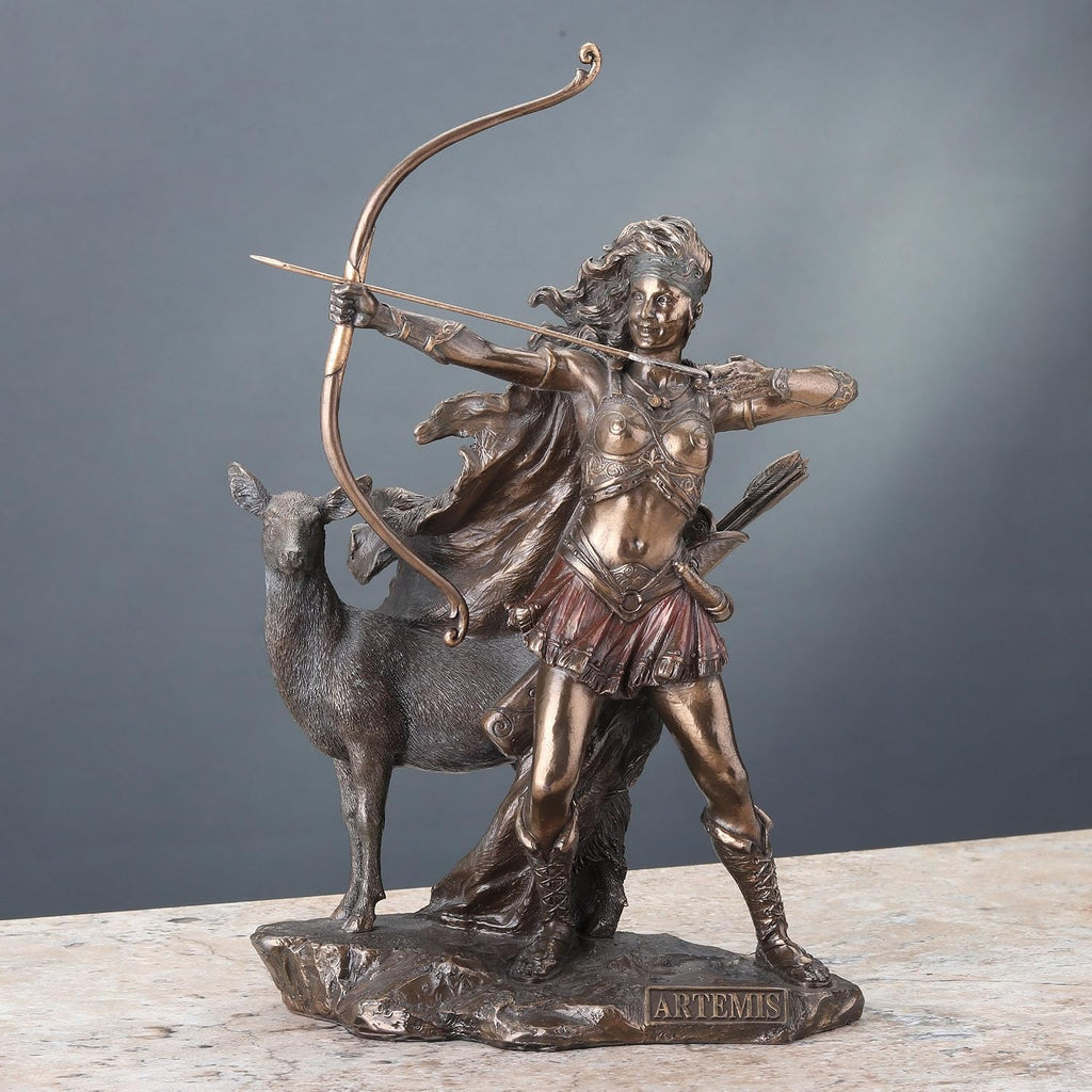 12 1/4 Inch Artemis Goddess of Hunt and Wilderness Cold Cast Resin Greek Statue Bronze Finish Sculpture | 11 3/4 In.