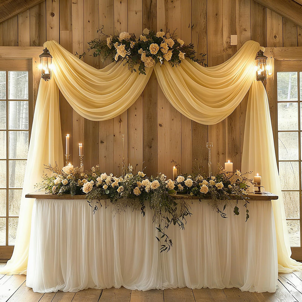 Wedding Arch Draping Fabric, 31.5" x 20FT Wrinkle-Free Sheer Chiffon Drapery for Ceremony Backdrop, Arbor, Pergola