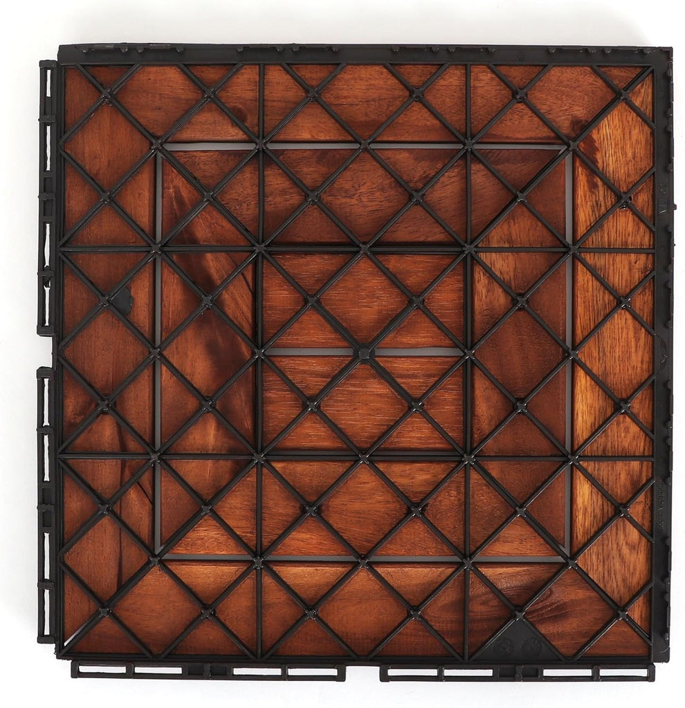 Deck Tiles - Patio Pavers - Acacia Wood Outdoor Flooring - Interlocking Patio Tiles - 12"x12" (10 Pack) - Oiled Acacia