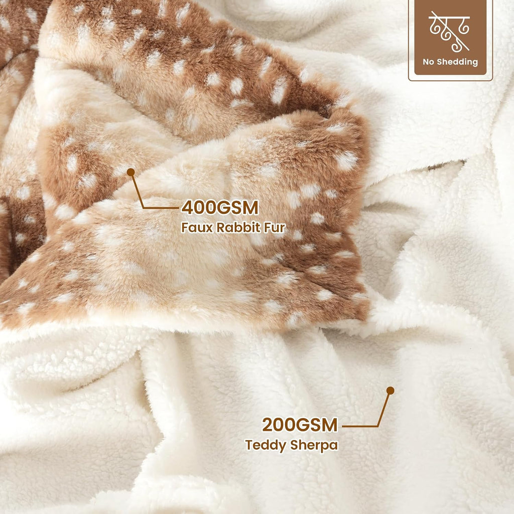 Luxury Faux Fur Throw Blanket Animal Striped Print, Non Shedding Double Sided Blankets Super Soft Fluffy Thick Warm