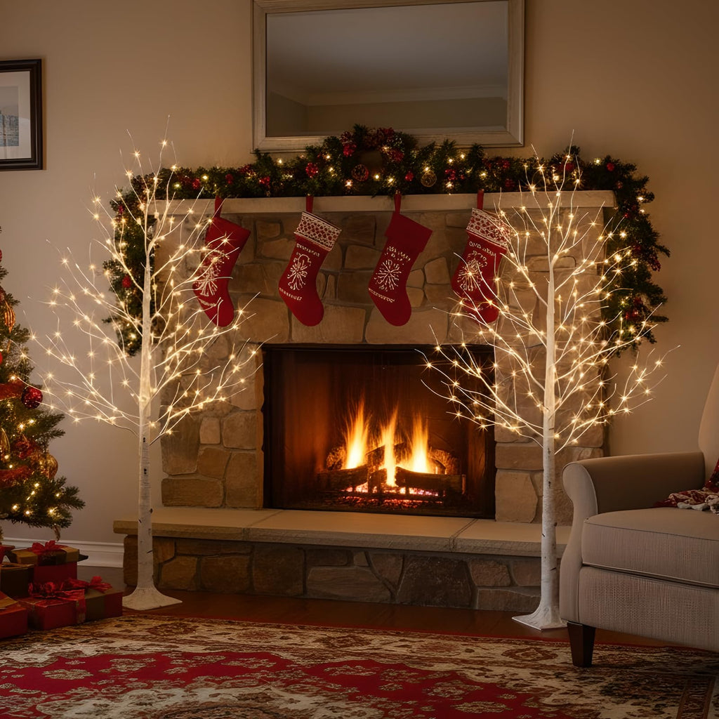 Lighted Birch Tree, 6ft Prelit White Christmas Trees Outdoor 2Pack