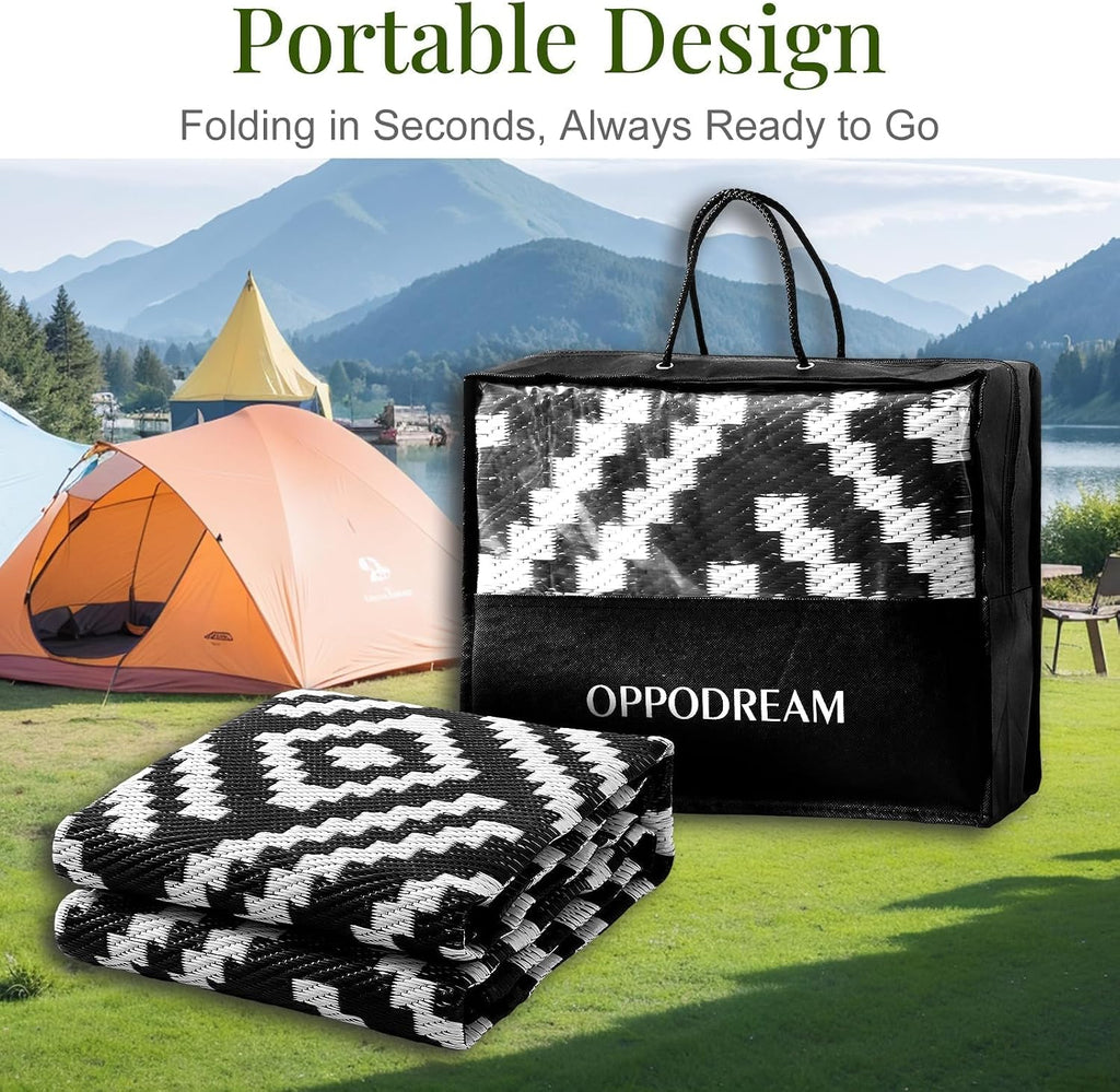 Outdoor Rug, Plastic Straw Rug, White & Black