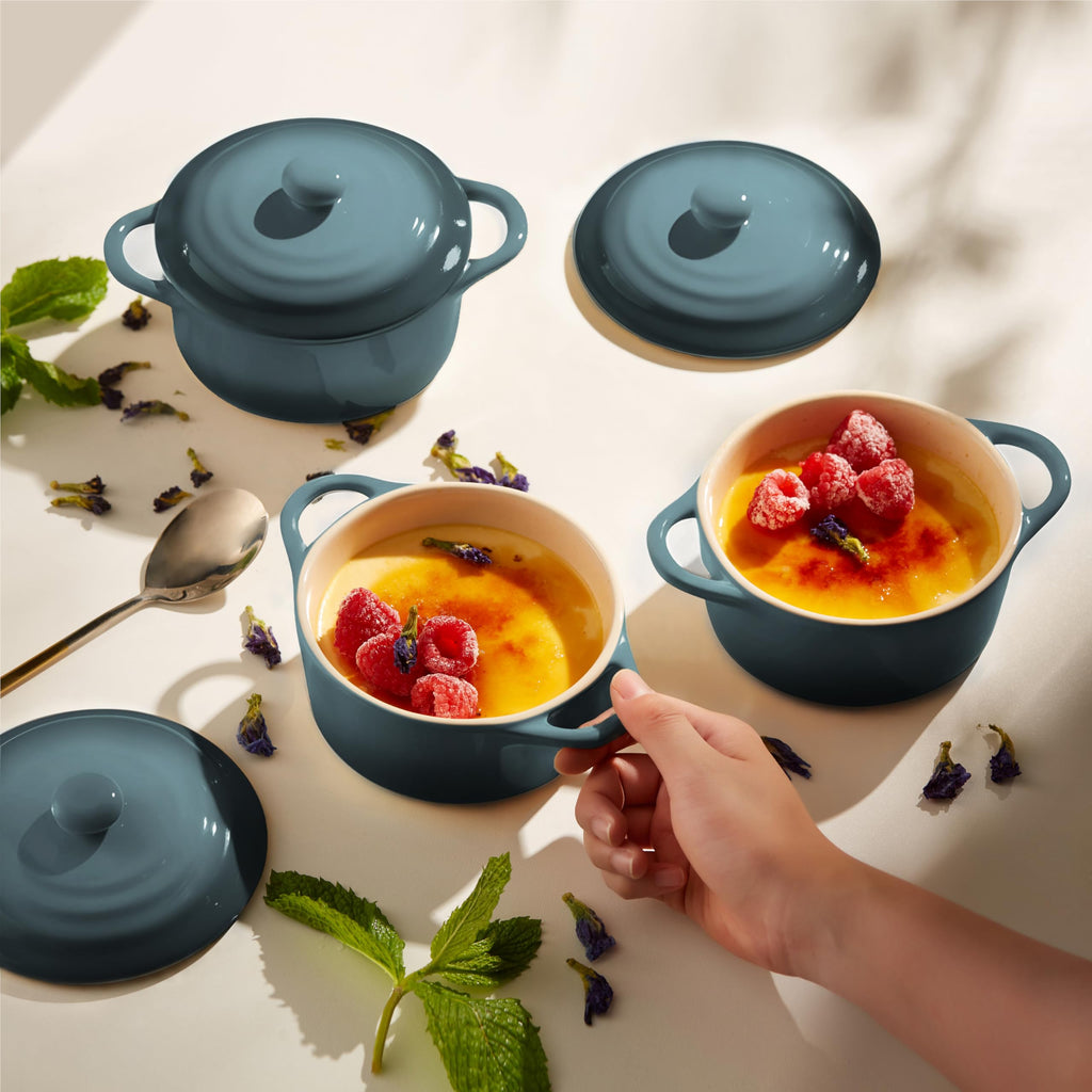 Mini Cocotte, Lids, Handles, Dutch Oven, Set of 4, 12 oz, Stone Ombre