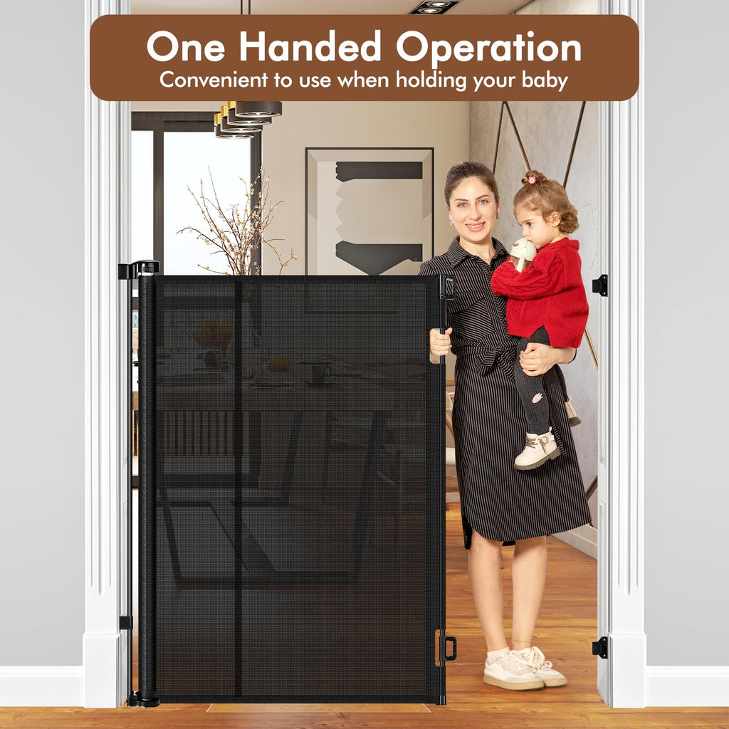 Reinforced 48" Extra Tall Pet Gate with Support Rods, 4 Ft Tall Retractable Baby Gates for Doorways 55" Wide Mesh Dog