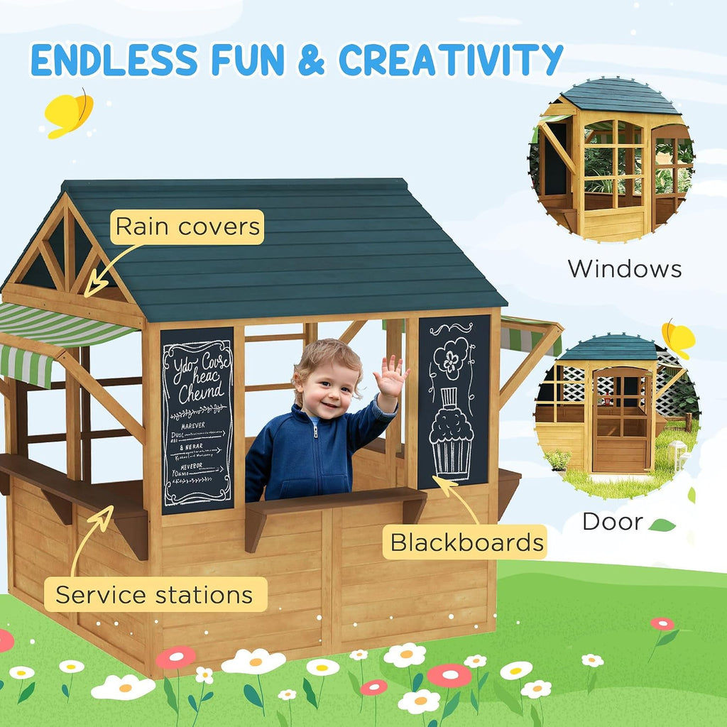 Premium Collapsible Timber Playhouse Featuring PanoFor ramic View Windows, Working Entry Door, Snack Nook Area