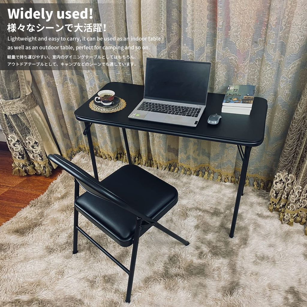 Folding Card Table and Chairs Set for Indoor Outdoor, 2 Pack, Black
