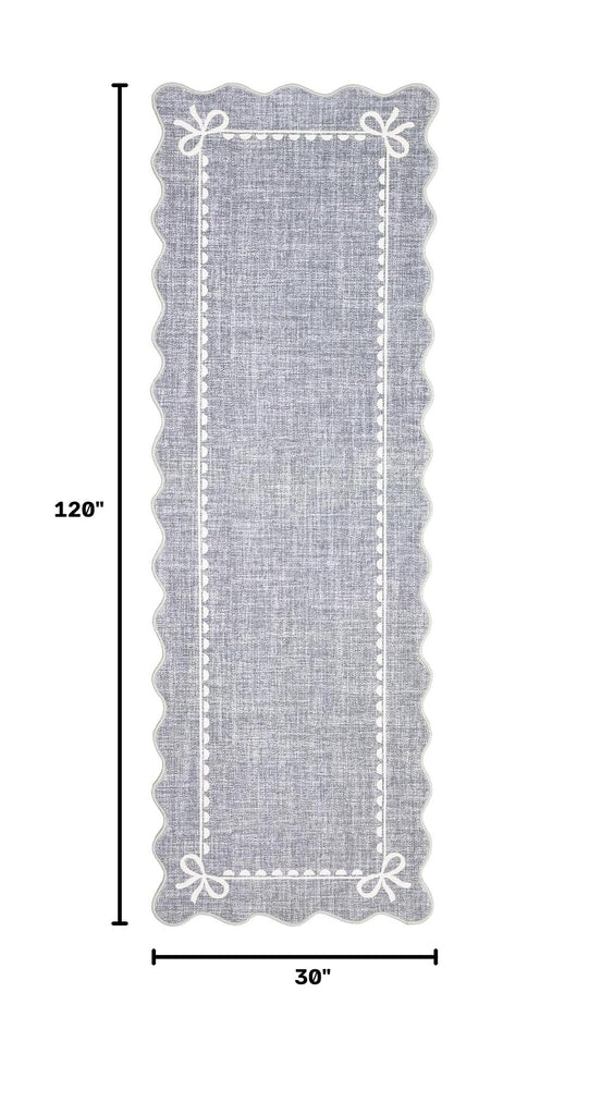 Scalloped Hallway Runner Rug 2.5x10 Non Slip Bedroom Rugs, Grey
