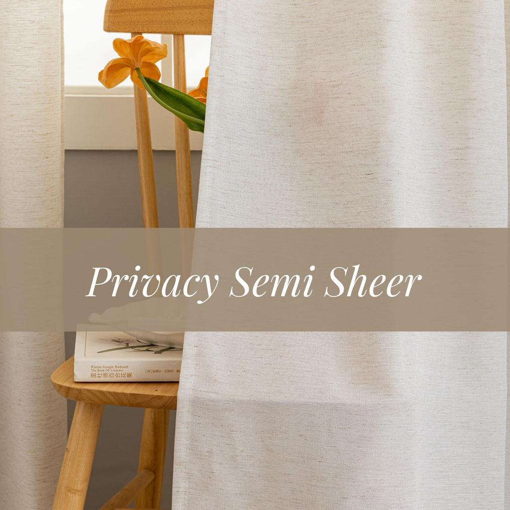 Natural Linen Curtains 84 Inch Length 2 Panels, Semi Sheer Linen Drapes Black Grommets Basketweave Slub Texture