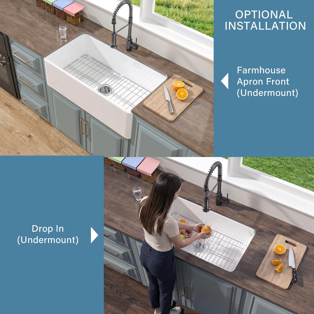 33" x 18" Fireclay Apron Front Farmhouse Sink White