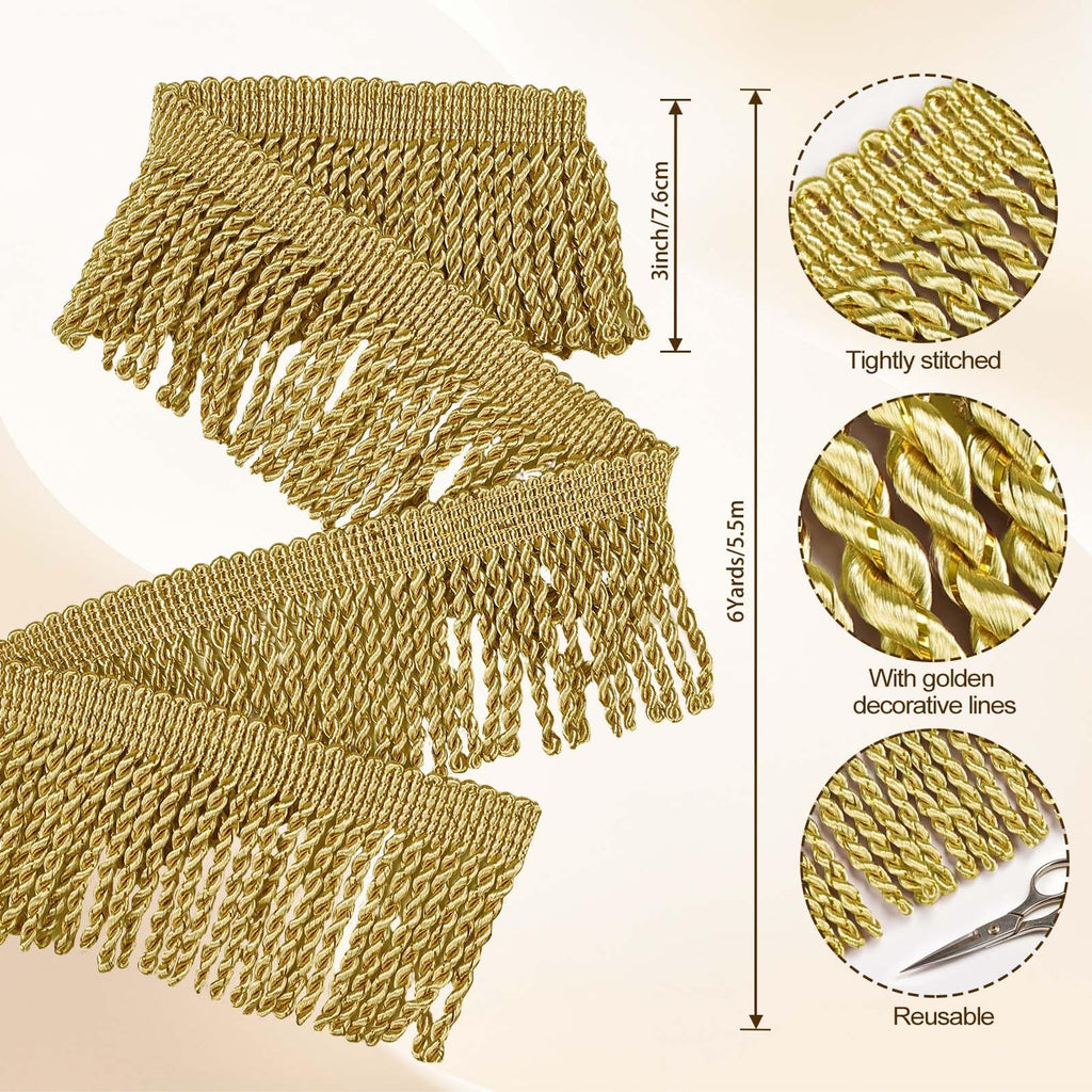 3 Inch Curtain Fringes Bullion Fringe Trim - 6 Yard