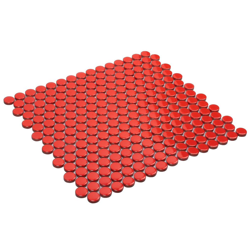 Penny Round Porcelain Tile Red 12x12 Glossy 9.87 sq ft/case 10-Pack