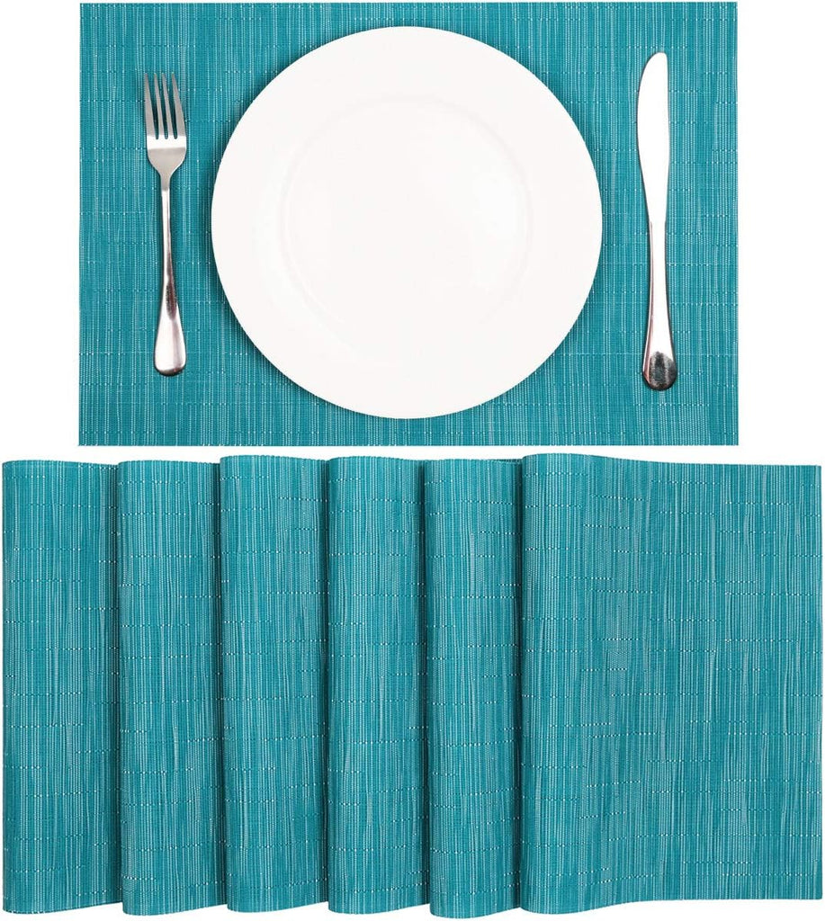 Woven Vinyl Placemats Wipe Clean Wasahble Place Mats for Dining Table Heat Resistant Non Slip Table Mats (6 - Set of 6