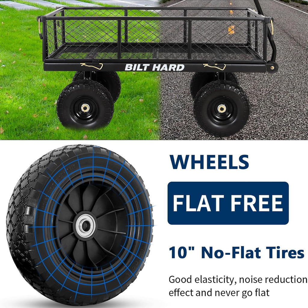10" Flat Free Tires Heavy Duty Garden Cart with 180° Rotating Handle and Removable Sides, 4 Cu.Ft 880 lbs Capacity