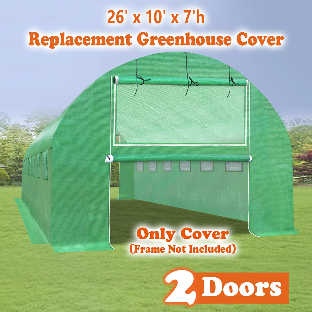 Replacement Greenhouse Cover for Walk in Greenhouse Frame Green House Top Cover (Frame NOT Included) (26 x 10 x 7 ft)