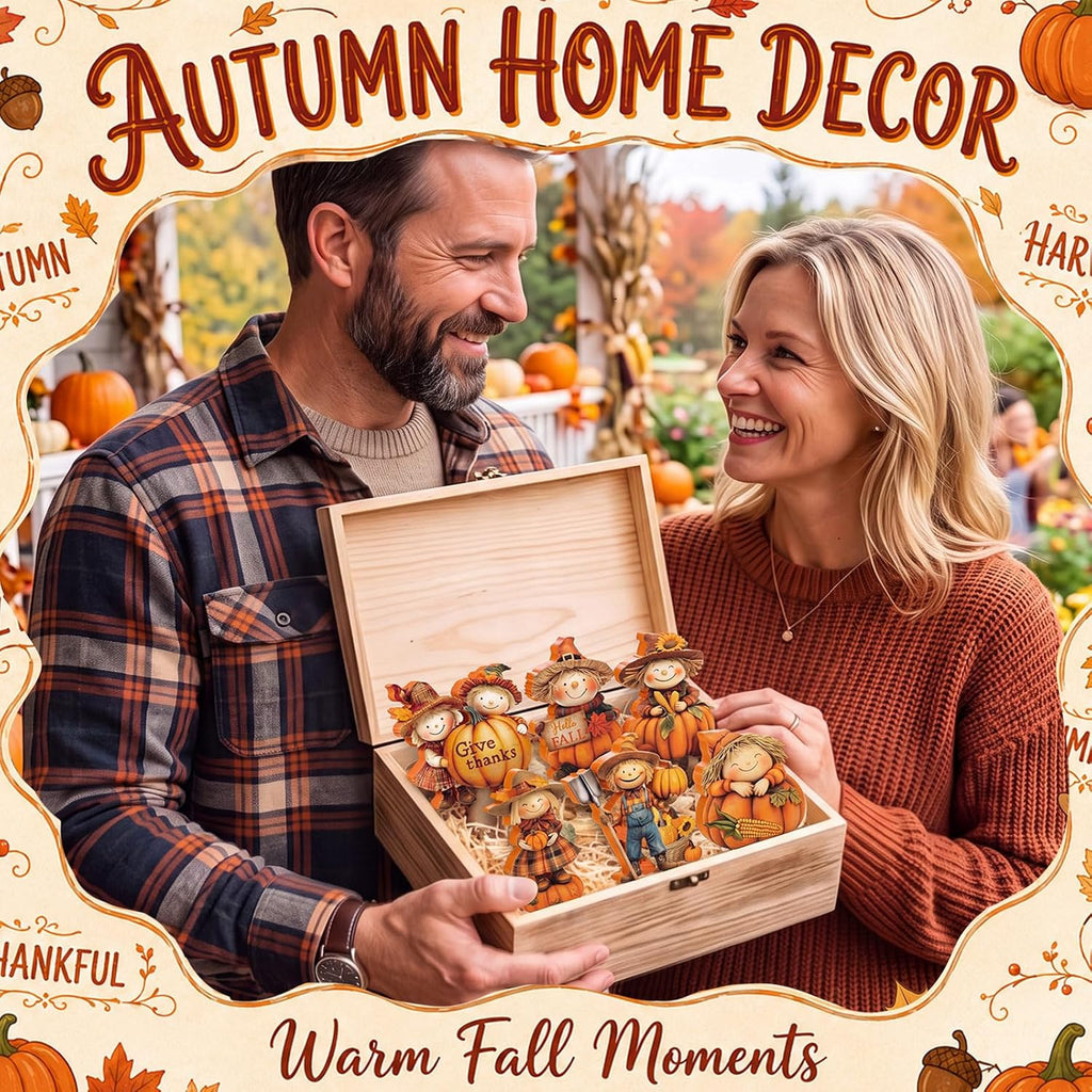 Fall Decor Wooden Scarecrow Pumpkin Figurines Rustic Autumn Harvest Tabletop Decoration for Thanksgiving - Set of 6