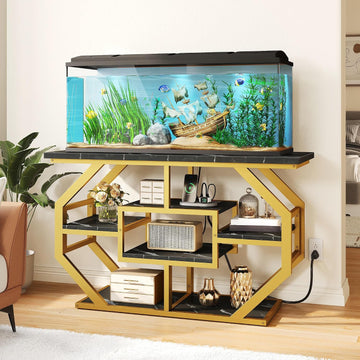 55-75 Gallon Aquarium Stand 29 with Power Outlet, Black & Gold