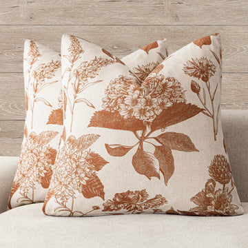Decorative Linen Floral Throw Pillow Covers 20×20 Autumn Orange