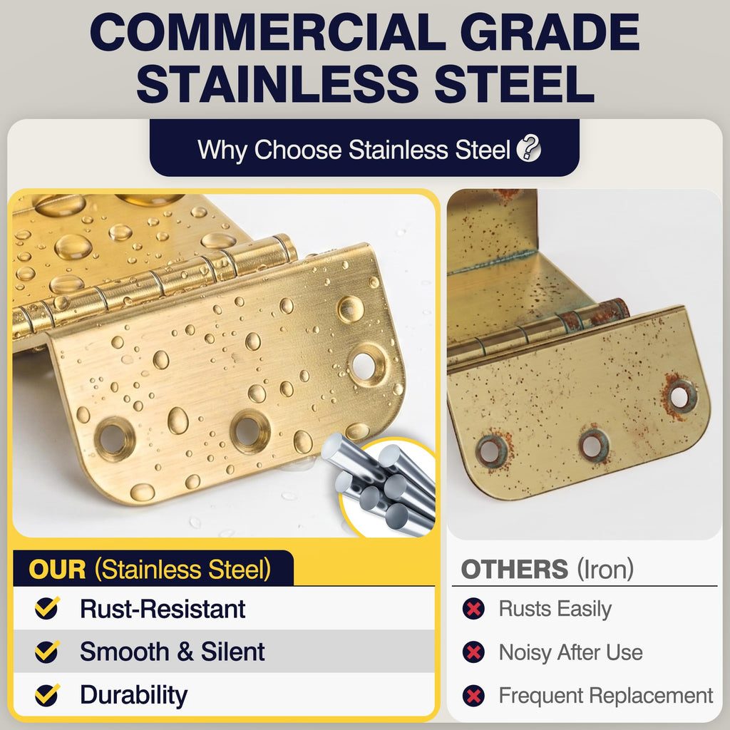 3.5 Inch Brushed Gold Offset Door Hinges, 5/8" Radius Corner 3 Packs