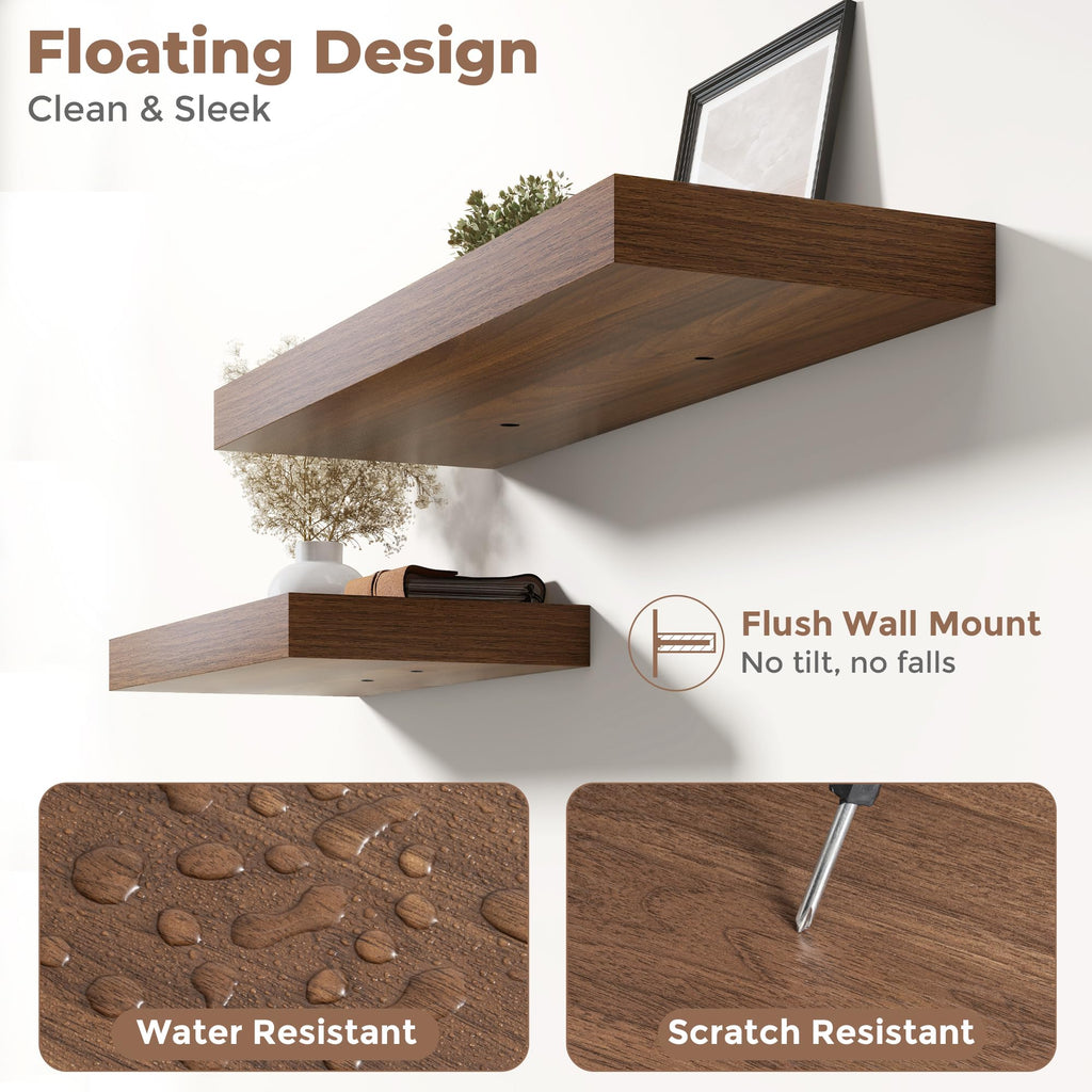 12 inch Deep Floating Shelves for Wall, 48" Wide, Walnut Finish, 1-Pack