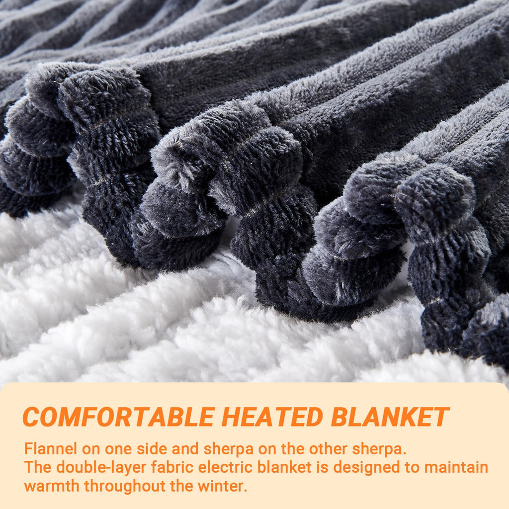 Heated Blanket Electric, Soft Flannel Heating Blanket with 8 Hours Auto Off 10 Fast Heating Levels Machine